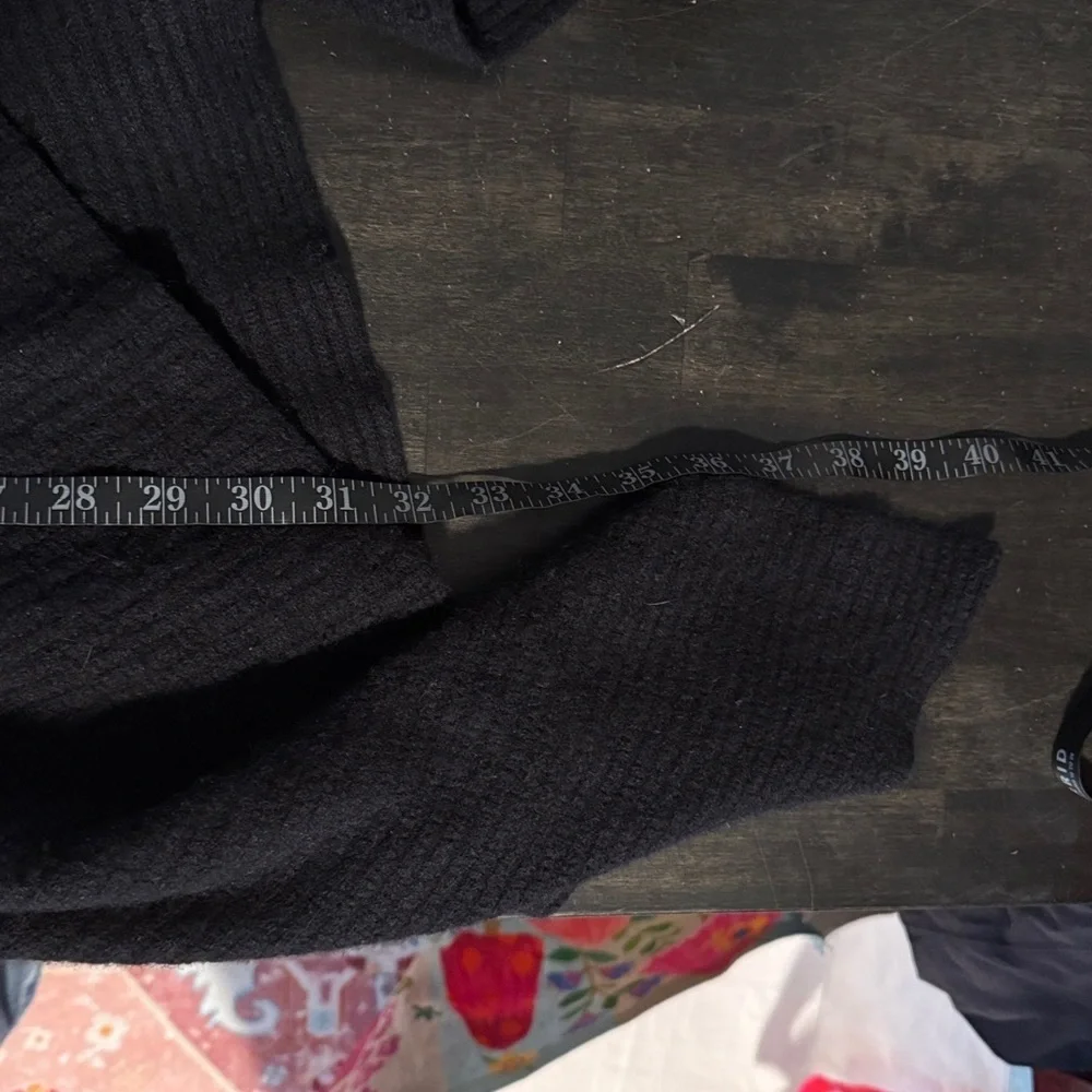 Garnet Hill Black Drape Ribbed Knit Cashmere Cardigan Size Small